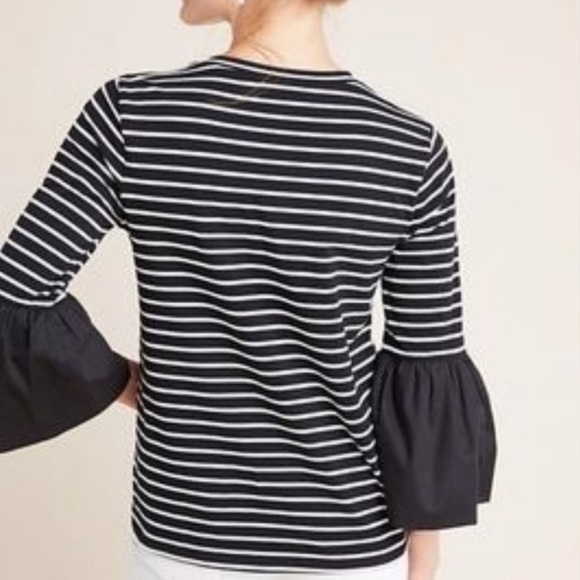 Anthropologie Adele Bell Sleeved Tee Black & White Stripes Small - Picture 3 of 11